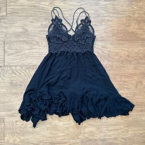 Free People FP One Adella Slip Mini Dress Size S Black Ruffles Lace